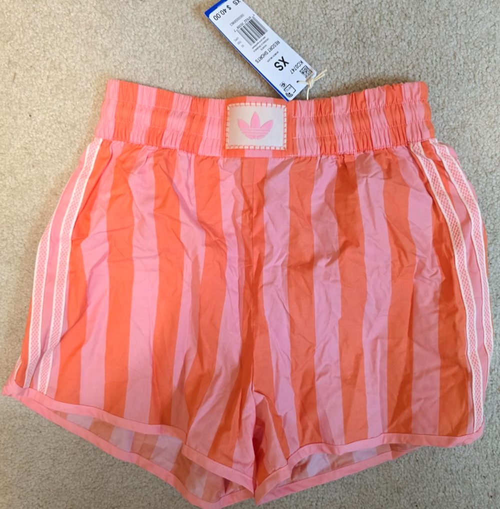 Adidas Originals Summer Glow Resort Shorts Womens XS Pink Orange Striped NWT NEW